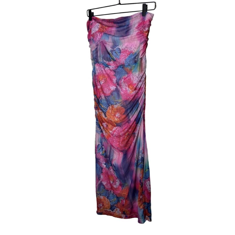 Anthropologie The Soleil Slim Strapless Ruched Mesh Dress - M - Picture 6 of 8
